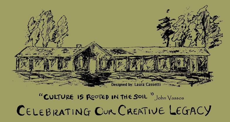 Exterior drawing of Arthouse New Canaan overlaid with the words "Culture is rooted in the soil"