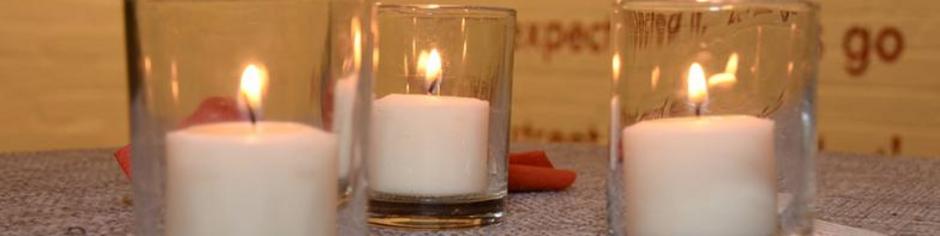 Votive candles on a tabletop