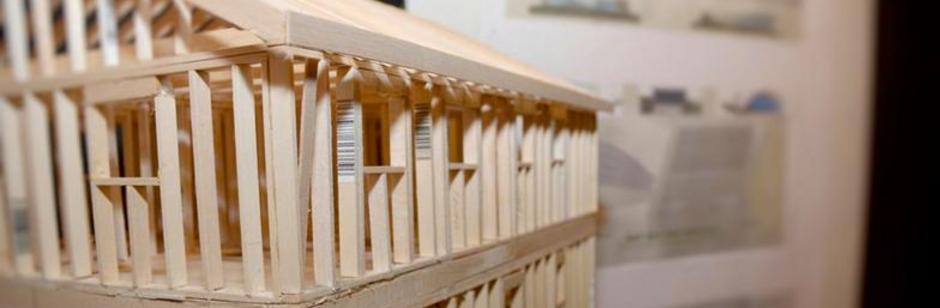 Popsicle stick architectural model of the New Canaan Post Office